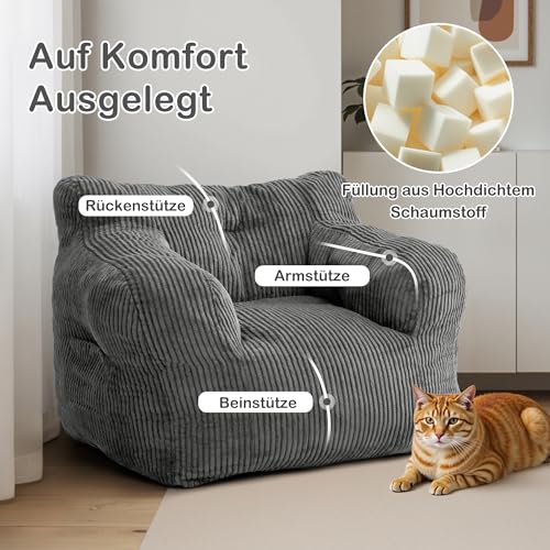 Pamapic Sitzsack, Sitzsack Erwachsene mit Füllung, Bean Bag Chair mit Tragbarem Griff, Modernes Ergonomisches Bean Bag, Indoor Sitzsäcke Stuhl für Wohnzimmer, Schlafzimmer, Spielzimmer, Grau Bild 5