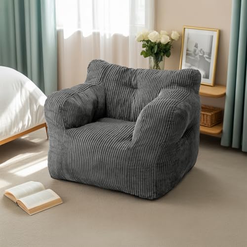 Pamapic Sitzsack, Sitzsack Erwachsene mit Füllung, Bean Bag Chair mit Tragbarem Griff, Modernes Ergonomisches Bean Bag, Indoor Sitzsäcke Stuhl für Wohnzimmer, Schlafzimmer, Spielzimmer, Grau Bild 6