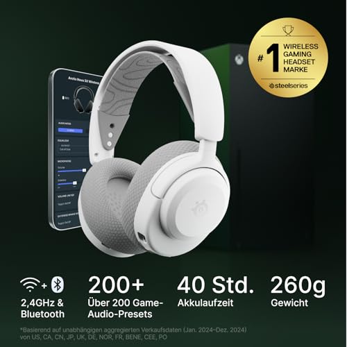 SteelSeries Arctis Nova 3X Wireless Xbox Headset - Gaming Headset Wireless - App-Steuerung - 40 Std. Akku & Schnellladefunktion - 2,4 GHz/Bluetooth - Abnehmbares Mikrofon - Für Xbox, PC & mehr - Weiß Bild 2