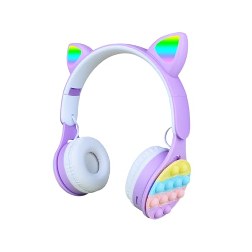 Bluetooth Kopfhörer Rainbow Pop-On-It Kabellose Katzenohren - Wireless Kopfhorer mit LED-Beleuchtung, Faltbares TWS Stereo Headset (Leuchtende Ohren) Drahtlose Over-Ear Gaming-Ohrhörer-Lila Bild 1