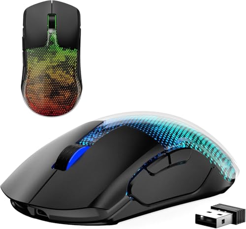Gaming Maus Kabellos, 12K DPI, 2,4g/USB-C/Bluetooth 5.3 Gaming Mouse, GroßE RGB-Hintergrundbeleuchtung, 6 Programmierbare Tasten 75 Stunden Akkulaufzeit, Leichtgewicht, für PC, Mac, Laptop, Schwarz Bild 1