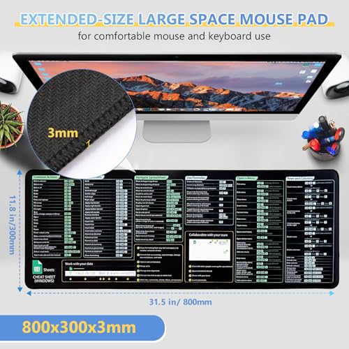 Mauspad mit Google Tabellen Mouse Pad for Google Sheets Shortcuts (Windows), Großes Mauspad mit Tastenkürzeln, Gaming-Unterlage für Maus & Tastatur, Hd-Druck, Verstärkte Nähte, Waschbar, Rutschfest Bild 2