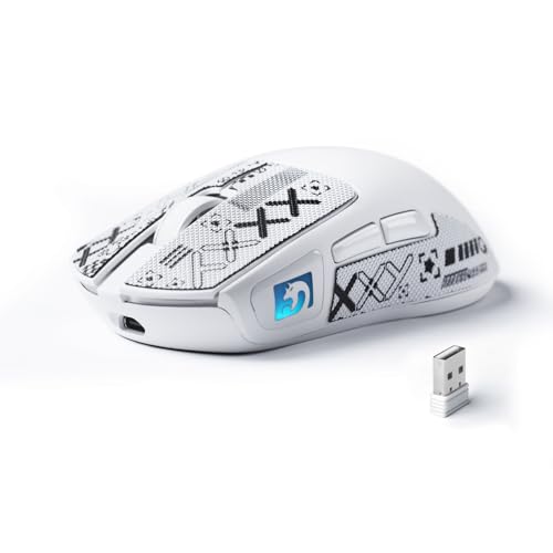MAMBASNAKE M4 Ultra-Leichte Kabellose Gaming-Maus, 53g, PAW3311 Sensor, 24000 DPI, Tri-Mode Bluetooth/2.4G/Kabel, RGB-Beleuchtung, 400mAh Akku, 20M Klicks, für Gaming/Arbeit - Weiß&Aufkleber Bild 1