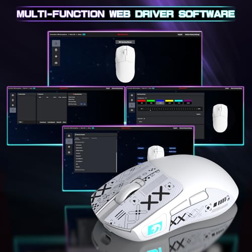 MAMBASNAKE M4 Ultra-Leichte Kabellose Gaming-Maus, 53g, PAW3311 Sensor, 24000 DPI, Tri-Mode Bluetooth/2.4G/Kabel, RGB-Beleuchtung, 400mAh Akku, 20M Klicks, für Gaming/Arbeit - Weiß&Aufkleber Bild 6