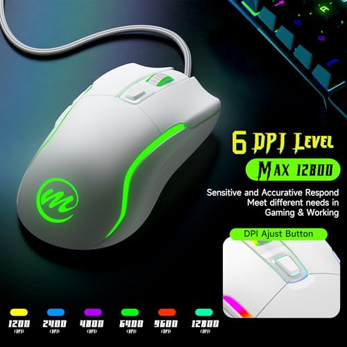 memzuoix Gaming Maus mit Kabel und LED-Lichtern – 12.800 DPI einstellbar, 6 Tasten, 12 RGB-Modi, Ergonomisches Rutschfestes Scrollrad – Kompatibel mit Windows/Mac Bild 3