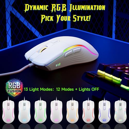 memzuoix Gaming Maus mit Kabel und LED-Lichtern – 12.800 DPI einstellbar, 6 Tasten, 12 RGB-Modi, Ergonomisches Rutschfestes Scrollrad – Kompatibel mit Windows/Mac Bild 4