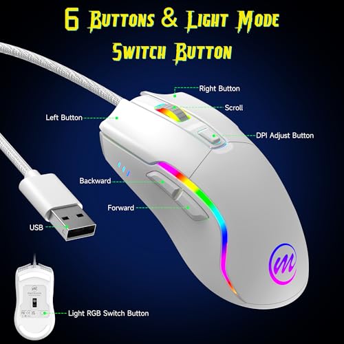 memzuoix Gaming Maus mit Kabel und LED-Lichtern – 12.800 DPI einstellbar, 6 Tasten, 12 RGB-Modi, Ergonomisches Rutschfestes Scrollrad – Kompatibel mit Windows/Mac Bild 5