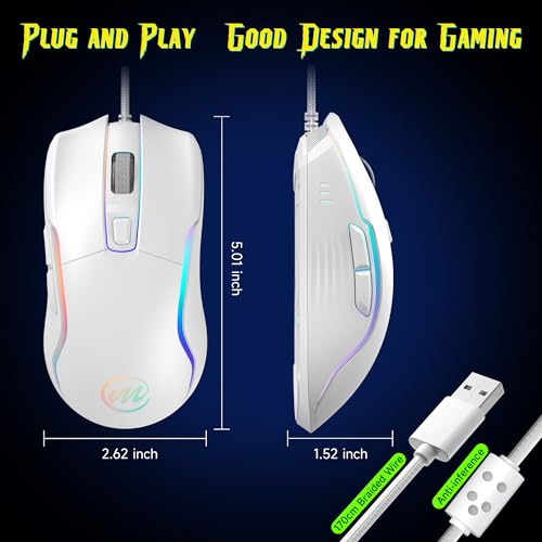 memzuoix Gaming Maus mit Kabel und LED-Lichtern – 12.800 DPI einstellbar, 6 Tasten, 12 RGB-Modi, Ergonomisches Rutschfestes Scrollrad – Kompatibel mit Windows/Mac Bild 7