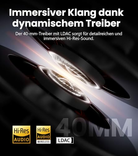 Edifier W820NB Plus Gen 2 Faltbarer Bluetooth V6.1 Over-Ear-Kopfhörer mit -49 dB Geräuschunterdrückung, kabellos und kabelgebunden, Hi-Res-Audio, 88 Stunden Spielzeit, räumlicher Klang (Dunkelgrau) Bild 2
