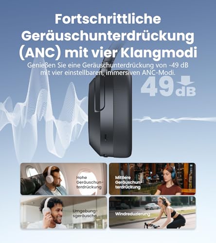 Edifier W820NB Plus Gen 2 Faltbarer Bluetooth V6.1 Over-Ear-Kopfhörer mit -49 dB Geräuschunterdrückung, kabellos und kabelgebunden, Hi-Res-Audio, 88 Stunden Spielzeit, räumlicher Klang (Dunkelgrau) Bild 3