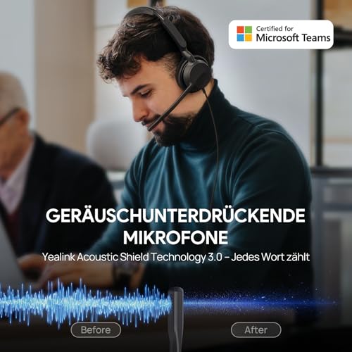 Yealink UH42 USB Headset mit Mikrofon Mono Kabelgebundenes PC Headset über Kabel USB-C/A Geräuschunterdrückung Kopfhörer für Büro Office Callcenter Bild 2