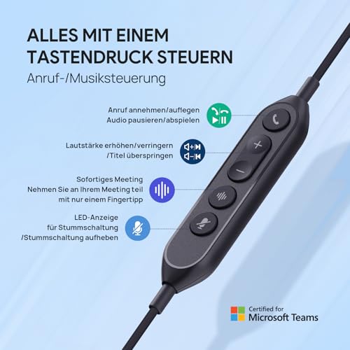 Yealink UH42 USB Headset mit Mikrofon Mono Kabelgebundenes PC Headset über Kabel USB-C/A Geräuschunterdrückung Kopfhörer für Büro Office Callcenter Bild 5