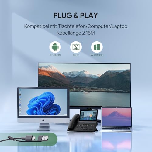 Yealink UH42 USB Headset mit Mikrofon Mono Kabelgebundenes PC Headset über Kabel USB-C/A Geräuschunterdrückung Kopfhörer für Büro Office Callcenter Bild 6