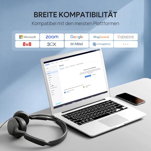 Yealink UH42 USB Headset mit Mikrofon Mono Kabelgebundenes PC Headset über Kabel USB-C/A Geräuschunterdrückung Kopfhörer für Büro Office Callcenter Bild 7