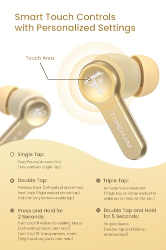TANCHJIM MINO ASANO TENCH Aktive Geräuschunterdrückung kabellose Ohrhörer, HiFi-Klang ENC Gaming, Bluetooth 5.3, leicht, IPX4, bis zu 37 Std. Spielzeit Bild 5