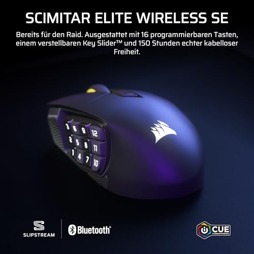 Corsair Scimitar Elite Wireless SE MMO Gaming Maus – 33.000 DPI, 16 Programmierbare Tasten, Einstellbarer Key Slider, Virtual Stream Deck, 1K Hyper-Polling - PC, PS5, PS4, Xbox, Mac – Gunmetal Bild 2