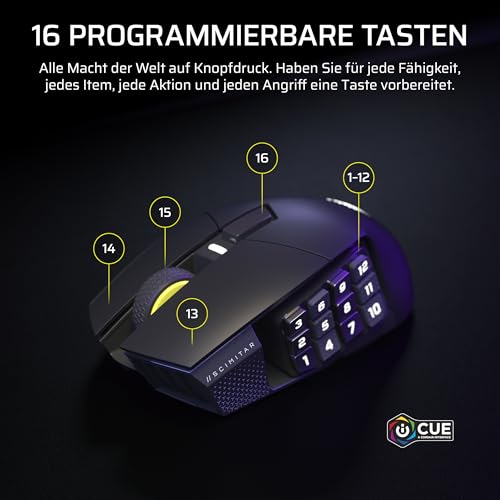 Corsair Scimitar Elite Wireless SE MMO Gaming Maus – 33.000 DPI, 16 Programmierbare Tasten, Einstellbarer Key Slider, Virtual Stream Deck, 1K Hyper-Polling - PC, PS5, PS4, Xbox, Mac – Gunmetal Bild 3