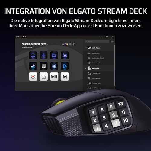 Corsair Scimitar Elite Wireless SE MMO Gaming Maus – 33.000 DPI, 16 Programmierbare Tasten, Einstellbarer Key Slider, Virtual Stream Deck, 1K Hyper-Polling - PC, PS5, PS4, Xbox, Mac – Gunmetal Bild 4