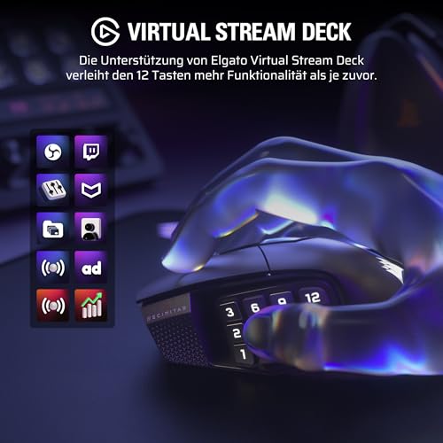 Corsair Scimitar Elite Wireless SE MMO Gaming Maus – 33.000 DPI, 16 Programmierbare Tasten, Einstellbarer Key Slider, Virtual Stream Deck, 1K Hyper-Polling - PC, PS5, PS4, Xbox, Mac – Gunmetal Bild 5