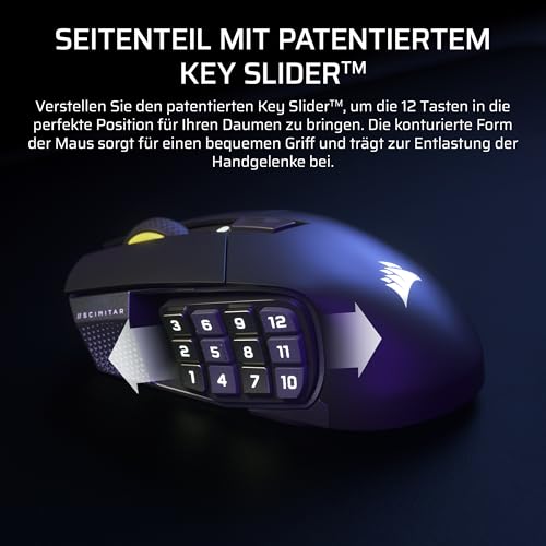 Corsair Scimitar Elite Wireless SE MMO Gaming Maus – 33.000 DPI, 16 Programmierbare Tasten, Einstellbarer Key Slider, Virtual Stream Deck, 1K Hyper-Polling - PC, PS5, PS4, Xbox, Mac – Gunmetal Bild 6