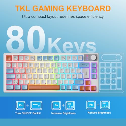 75% Tastatur und Maus Set Kabelloses, QWERTZ DE Layout Kompakte Gaming Tastatur mit Lautstärkeregler, Wiederaufladbare RGB Maus mit Akkuanzeige, Für PC Mac Xbox PS5 Bild 2