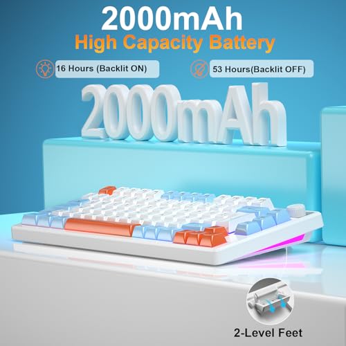 75% Tastatur und Maus Set Kabelloses, QWERTZ DE Layout Kompakte Gaming Tastatur mit Lautstärkeregler, Wiederaufladbare RGB Maus mit Akkuanzeige, Für PC Mac Xbox PS5 Bild 3