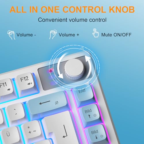 75% Tastatur und Maus Set Kabelloses, QWERTZ DE Layout Kompakte Gaming Tastatur mit Lautstärkeregler, Wiederaufladbare RGB Maus mit Akkuanzeige, Für PC Mac Xbox PS5 Bild 4