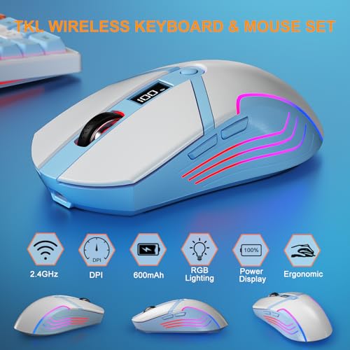 75% Tastatur und Maus Set Kabelloses, QWERTZ DE Layout Kompakte Gaming Tastatur mit Lautstärkeregler, Wiederaufladbare RGB Maus mit Akkuanzeige, Für PC Mac Xbox PS5 Bild 5