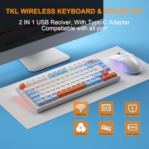 75% Tastatur und Maus Set Kabelloses, QWERTZ DE Layout Kompakte Gaming Tastatur mit Lautstärkeregler, Wiederaufladbare RGB Maus mit Akkuanzeige, Für PC Mac Xbox PS5 Bild 7