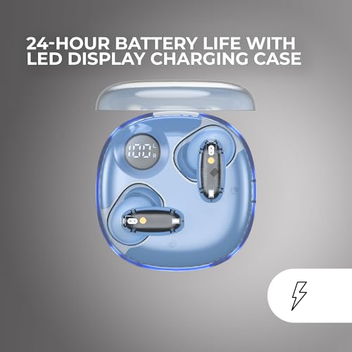 Mars Gaming MHIB2, Bluetooth 5.4 Kopfhörer, Immersiver Klang, Ergonomisches Halbtransparentes und Ultrakompaktes Design, 24 Stunden Wiedergabe, Kabellose Ohrhörer mit Etui und LED-Anzeige, Blau Bild 5