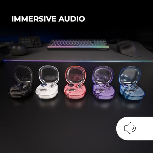 Mars Gaming MHIB2, Bluetooth 5.4 Kopfhörer, Immersiver Klang, Ergonomisches Halbtransparentes und Ultrakompaktes Design, 24 Stunden Wiedergabe, Kabellose Ohrhörer mit Etui und LED-Anzeige, Rosa Bild 2