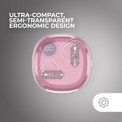 Mars Gaming MHIB2, Bluetooth 5.4 Kopfhörer, Immersiver Klang, Ergonomisches Halbtransparentes und Ultrakompaktes Design, 24 Stunden Wiedergabe, Kabellose Ohrhörer mit Etui und LED-Anzeige, Rosa Bild 3