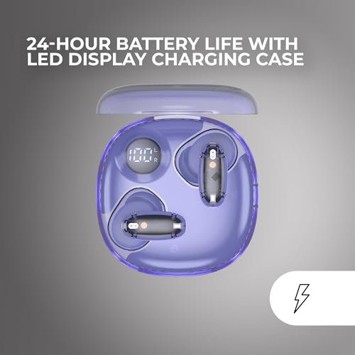Mars Gaming MHIB2, Bluetooth 5.4 Kopfhörer, Immersiver Klang, Ergonomisches Halbtransparentes und Ultrakompaktes Design, 24 Stunden Wiedergabe, Kabellose Ohrhörer mit Etui und LED-Anzeige, Lila Bild 5