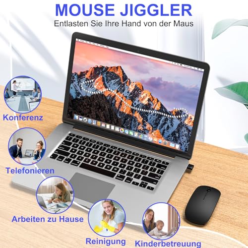 Kabellose Bluetooth Maus für iPad Pro/MacBook/Laptop/PC/Computer, Wiederaufladbare Maus Kabellos mit Jiggler Mouse beweger, 3 Adjustable DPI Level Tragbare schlanke leise Büromäuse - Schwarz Bild 3
