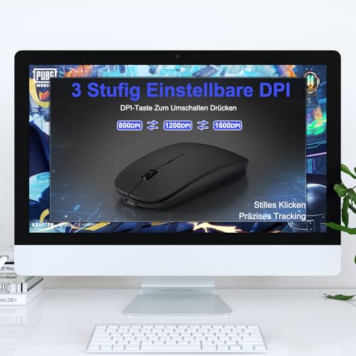 Kabellose Bluetooth Maus für iPad Pro/MacBook/Laptop/PC/Computer, Wiederaufladbare Maus Kabellos mit Jiggler Mouse beweger, 3 Adjustable DPI Level Tragbare schlanke leise Büromäuse - Schwarz Bild 6