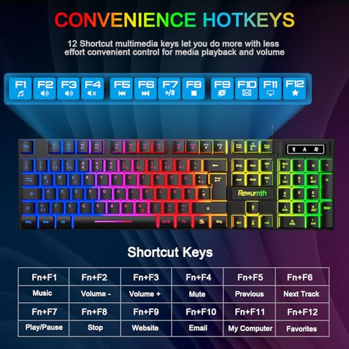 Gaming Tastatur und Maus Set mit Headset, QWERTZ DE Layout, RGB Beleuchtete Tastatur, 4 Farben LED Gaming Maus, Over-Ear Kopfhörer, Große Mausmatte, USB Kabelgebundene für PC Mac PS5 Xbox Bild 2
