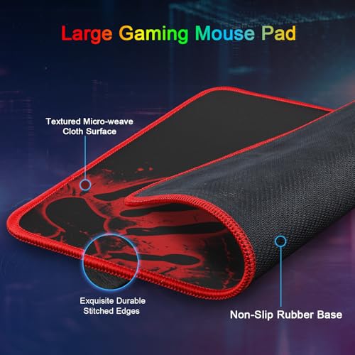 Gaming Tastatur und Maus Set mit Headset, QWERTZ DE Layout, RGB Beleuchtete Tastatur, 4 Farben LED Gaming Maus, Over-Ear Kopfhörer, Große Mausmatte, USB Kabelgebundene für PC Mac PS5 Xbox Bild 6