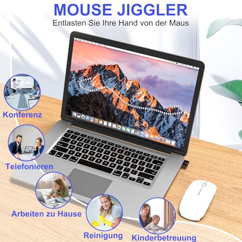 Funkmaus für Laptop, Bluetooth Kabellose Maus für MacBook Air Pro/Mac/iPad/PC, Wiederaufladbare Maus Kabellos mit Mouse Jiggler Nicht Nachweisbar, Leise klick Tragbare Wireless Mouse - Weiß Bild 2
