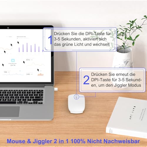 Funkmaus für Laptop, Bluetooth Kabellose Maus für MacBook Air Pro/Mac/iPad/PC, Wiederaufladbare Maus Kabellos mit Mouse Jiggler Nicht Nachweisbar, Leise klick Tragbare Wireless Mouse - Weiß Bild 3