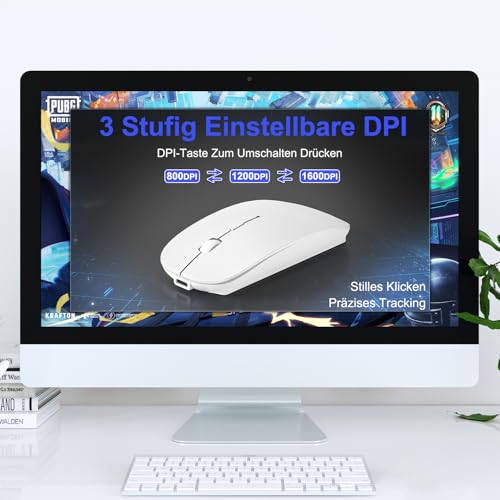 Funkmaus für Laptop, Bluetooth Kabellose Maus für MacBook Air Pro/Mac/iPad/PC, Wiederaufladbare Maus Kabellos mit Mouse Jiggler Nicht Nachweisbar, Leise klick Tragbare Wireless Mouse - Weiß Bild 5