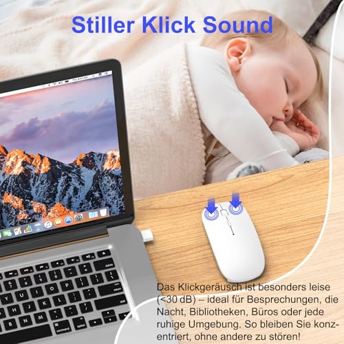 Funkmaus für Laptop, Bluetooth Kabellose Maus für MacBook Air Pro/Mac/iPad/PC, Wiederaufladbare Maus Kabellos mit Mouse Jiggler Nicht Nachweisbar, Leise klick Tragbare Wireless Mouse - Weiß Bild 6
