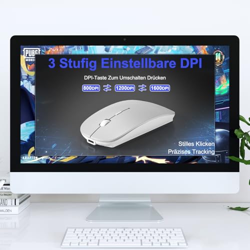 Mouse Wireless Bluetooth per MacBook Pro/Air/Mac/iPad/Laptop/Desktop/Mac/PC/Computer/telefono – Mouse da ufficio portatile sottile e silenzioso Con adattatore USB-C da 2,4 GHz Senza fili Bild 6