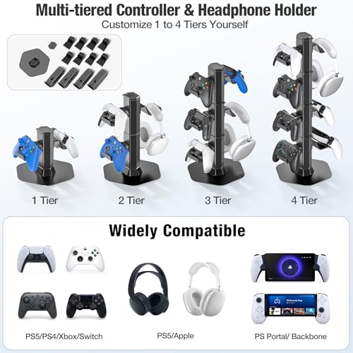 Controller Halter & Headset Halterung für Tisch, mit Ladekabel Organizer Kopfhörer Halter für Xbox/PS5/PS4/Switch, universelle Aufbewahrung Ständer, Controller, Telefone Interactive Gaming Figuren Bild 3