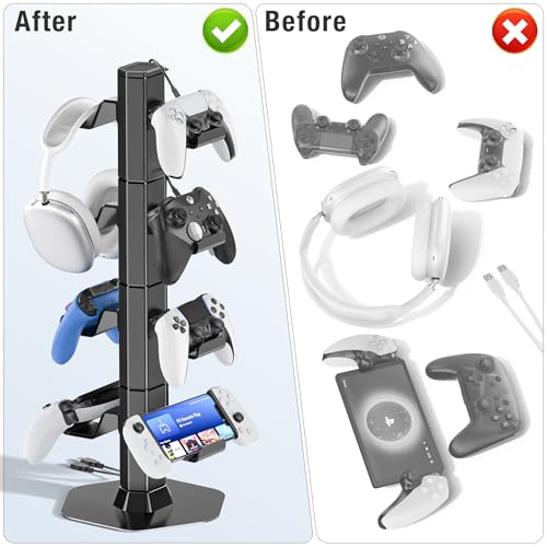 Controller Halter & Headset Halterung für Tisch, mit Ladekabel Organizer Kopfhörer Halter für Xbox/PS5/PS4/Switch, universelle Aufbewahrung Ständer, Controller, Telefone Interactive Gaming Figuren Bild 4