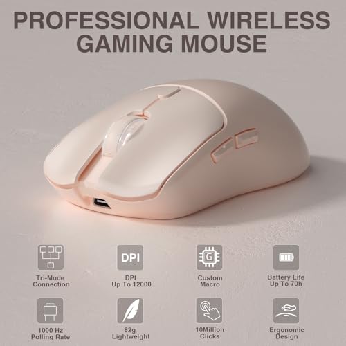 AULA SC580 Gaming Maus Kabellos,2.4GHz/USB-C/BT5.0 Wireless Gaming Mouse,12000DPI,6 Programmierbare Tasten,Kabellose Maus für PC/MAC Gamer (Milchkaffee) Bild 2