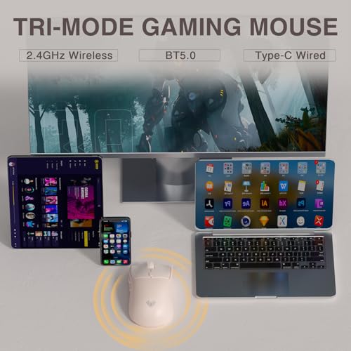 AULA SC580 Gaming Maus Kabellos,2.4GHz/USB-C/BT5.0 Wireless Gaming Mouse,12000DPI,6 Programmierbare Tasten,Kabellose Maus für PC/MAC Gamer (Milchkaffee) Bild 3