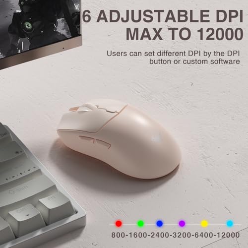 AULA SC580 Gaming Maus Kabellos,2.4GHz/USB-C/BT5.0 Wireless Gaming Mouse,12000DPI,6 Programmierbare Tasten,Kabellose Maus für PC/MAC Gamer (Milchkaffee) Bild 4