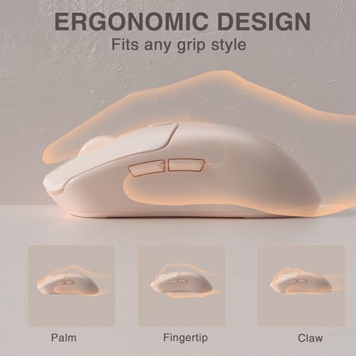 AULA SC580 Gaming Maus Kabellos,2.4GHz/USB-C/BT5.0 Wireless Gaming Mouse,12000DPI,6 Programmierbare Tasten,Kabellose Maus für PC/MAC Gamer (Milchkaffee) Bild 7