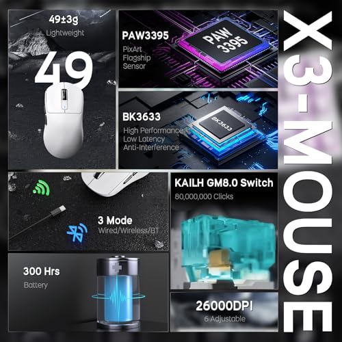 ATTACK SHARK X68 HE Kabelgebundene Magnetische Tastatur mit X3 Kabelloser Gaming-Maus-Kombination, 8KHz Rapid Trigger Tastatur, 0,01 mm RT-Präzision, Leichte Maus, PAW3395, 26000 DPI – Weiße Konturen Bild 3