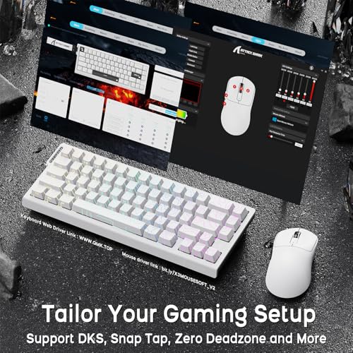 ATTACK SHARK X68 HE Kabelgebundene Magnetische Tastatur mit X3 Kabelloser Gaming-Maus-Kombination, 8KHz Rapid Trigger Tastatur, 0,01 mm RT-Präzision, Leichte Maus, PAW3395, 26000 DPI – Weiße Konturen Bild 4